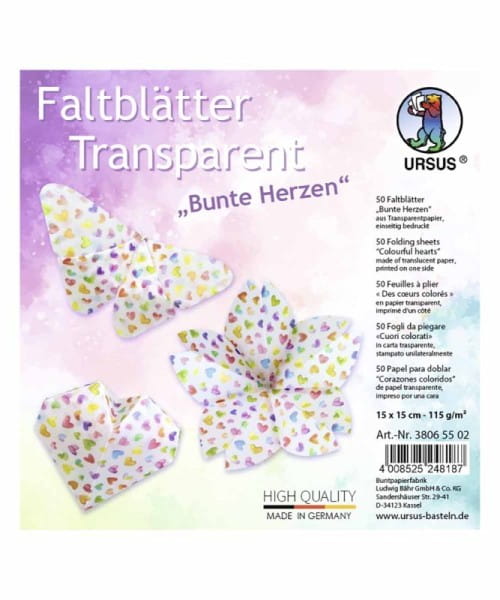 URSUS Faltblätter Transparent Bunte Herzen, 50Bl.