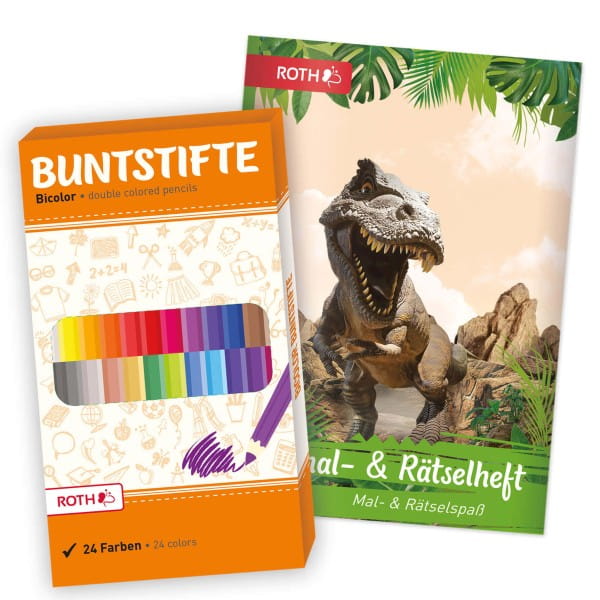 Roth Ausmal-Set + Buntstifte, Tyrannosaurus