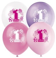 Luftballons 1. Geburtstag, rosa/weiß