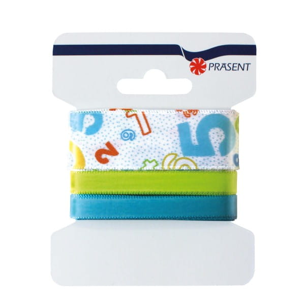 Roth Schleifenband Numbers-Blau 3er Set, 2,5/1/1cm x 4,5 m