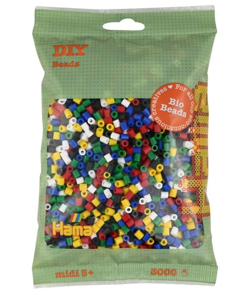 Hama Beutel mit 3000 Bio Midi-Bügelperlen Mix 198 - 6 Farben