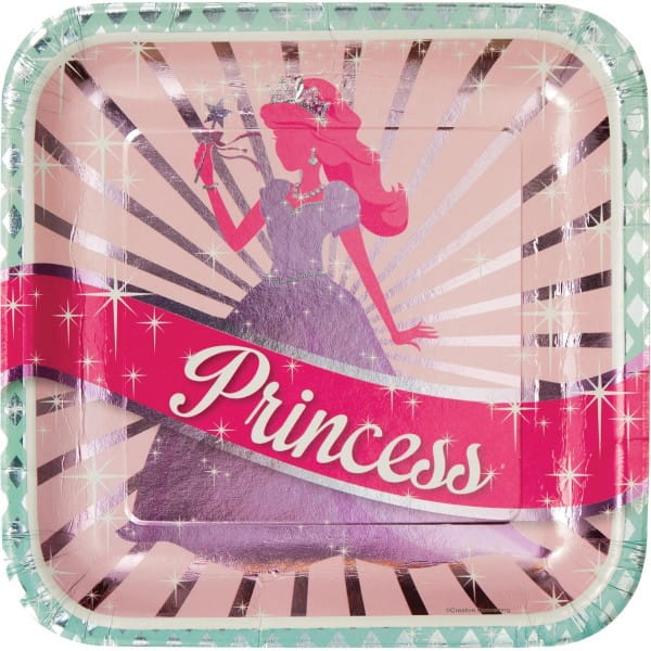 Teller Prinzessinnen Party quadratisch, folienbeschichtet, 23 cm