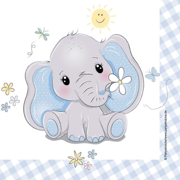 Servietten Baby Elefant blau, 33 cm