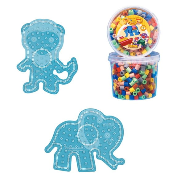 Hama Set Löwe &amp; Elefant mit 600 Maxi-Bügelperlen und Stiftplatten