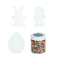 Hama Set Ostern Häschen, Ei & Küken mit 3.000 Midi-Bügelperlen und Stiftplatten, weiß