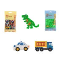 Hama Set Dino, Auto & Brummi mit 2000 Midi-Bügelperlen und Stiftplatten
