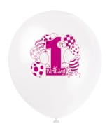 Luftballons 1. Geburtstag, rosa/weiß
