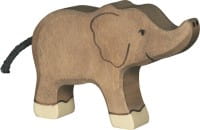HOLZTIGER Elefant aus Holz - klein, Rüssel hoch