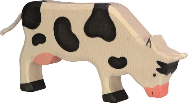HOLZTIGER Kuh aus Holz - grasend, schwarz