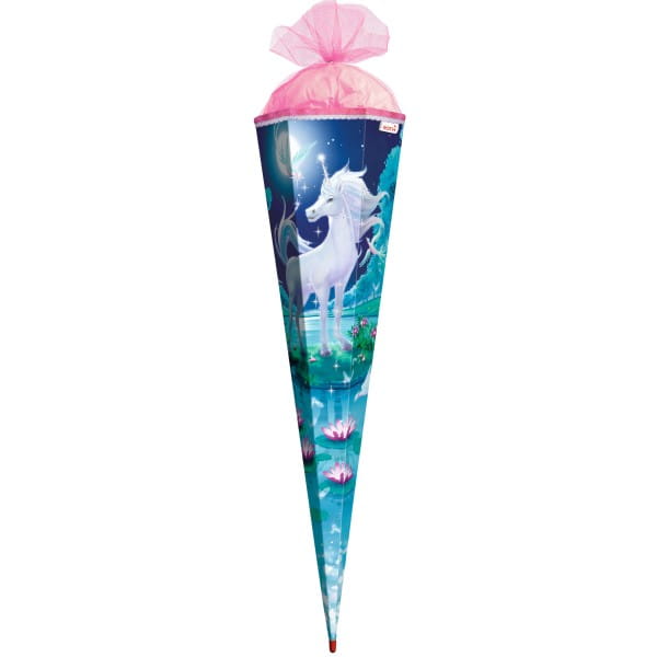 Roth Motiv-Schultüte Mondscheineinhorn, 85cm, eckig, Tüllverschluss, Glitter, Glitzerborte