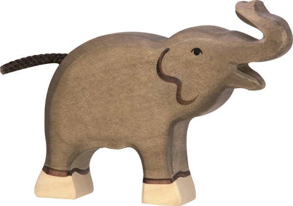 HOLZTIGER Elefant aus Holz - klein, Rüssel hoch