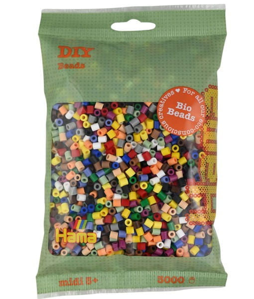 Hama Beutel mit 3000 Bio Midi-Bügelperlen Mix 199 - 15 Farben