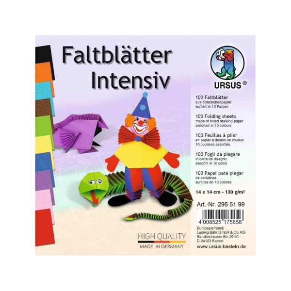 URSUS Faltblätter Tonzeichenpapier sortiert, 130g, 14x14cm, 100Stk.